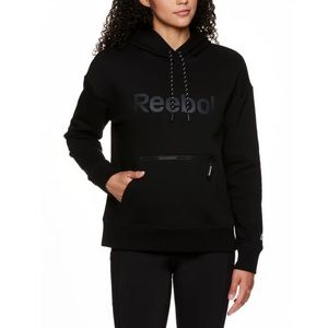 New With Tag - Reebok Women Super Soft Cropped Hoodie with Zipper Pocket - Black